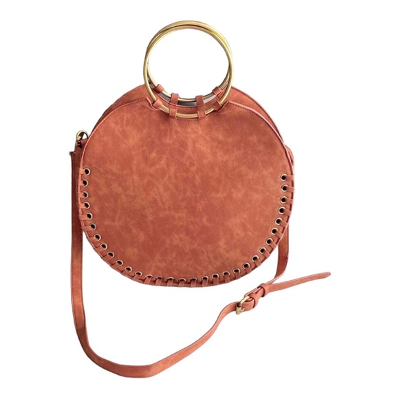 Anthropologie Handbags - Anthropology Melanie Whipstitched Round Bag Vegan Faux Leather